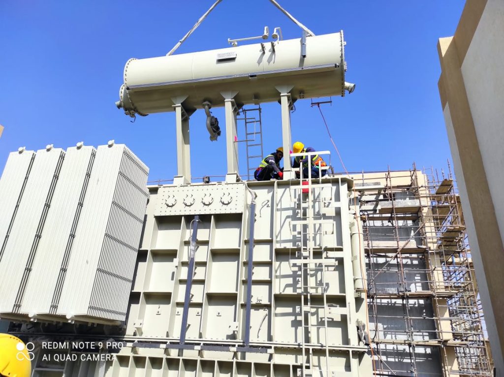 installation of power transformer high voltage, with HSE safety actions 